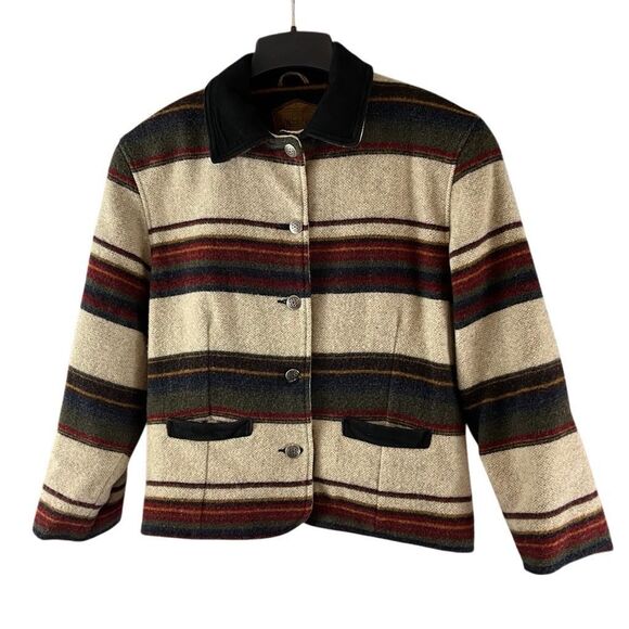 Vintage Woolrich Wool Jacket Aztec Southwestern Womens Size M Striped 90s Retro - Picture 1 of 6